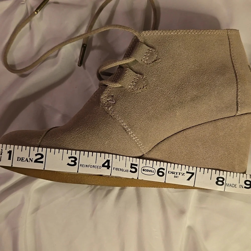 Toms Beige Lace Ankle Boots Wedges